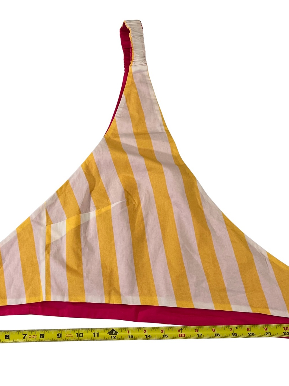 Striped Summer Yellow & White Reversible Hot Pink Tie-Front Crop Halter Top - Picture 6 of 7